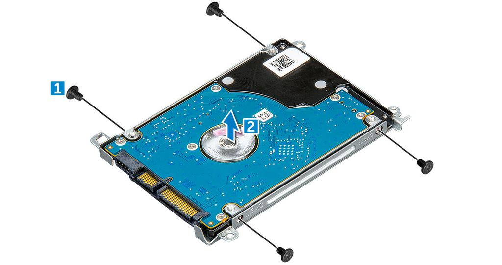 A merevlemez-meghajtó (HDD) beszerelése 1 Húzza meg a fémkeretet a merevlemez-meghajtóhoz rögzítő M3xL3 csavarokat. 2 Csatlakoztassa a merevlemez-meghajtó kábelének elválasztóját.