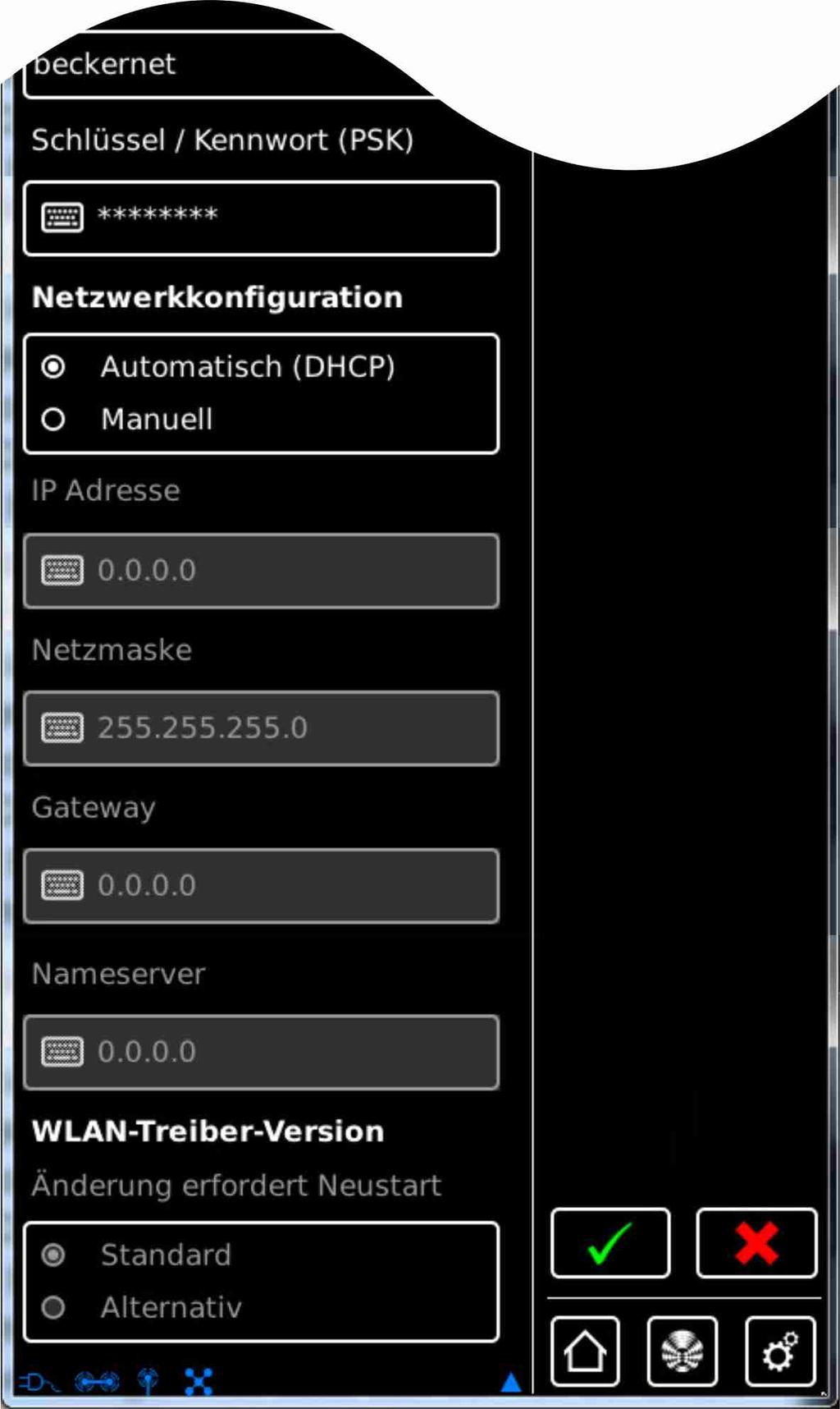 7 Kulcs = jelszó (csak WiFi / WLAN kapcsolatok esetén szükséges) Kérjük, vegye figyelembe, hogy a központ ekkor hozzáadható egy hálózathoz WiFi / WLAN révén, ha a routerben a WPA2 titkosítás