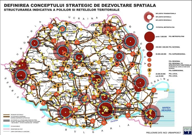 Structurarea polilor din România şi poziţionarea localităţilor în jurul acestora 7 Ţinând cont de nivelul de dezvoltare a oraşelor din România, Strategia de Dezvoltare Spaţială a identificat între