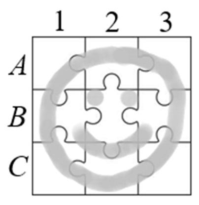 II. Az 5-9. feladatok közül tetszése szerint választott négyet kell megoldania. A kihagyott feladat sorszámát írja be a 3. oldalon található üres négyzetbe! 5. Az ábrán egy 3 3-as kirakós játék (puzzle) sematikus képe látható.