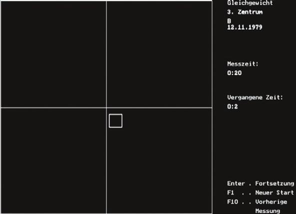 A platformra értelmezett 70 x 70 mm-es négyzetet kellett a nyomásközépponttal, az egésztest kismérvű mozgatásával, illetve kerekesszékben a felsőtest koordinációjával bejárni (befesteni).