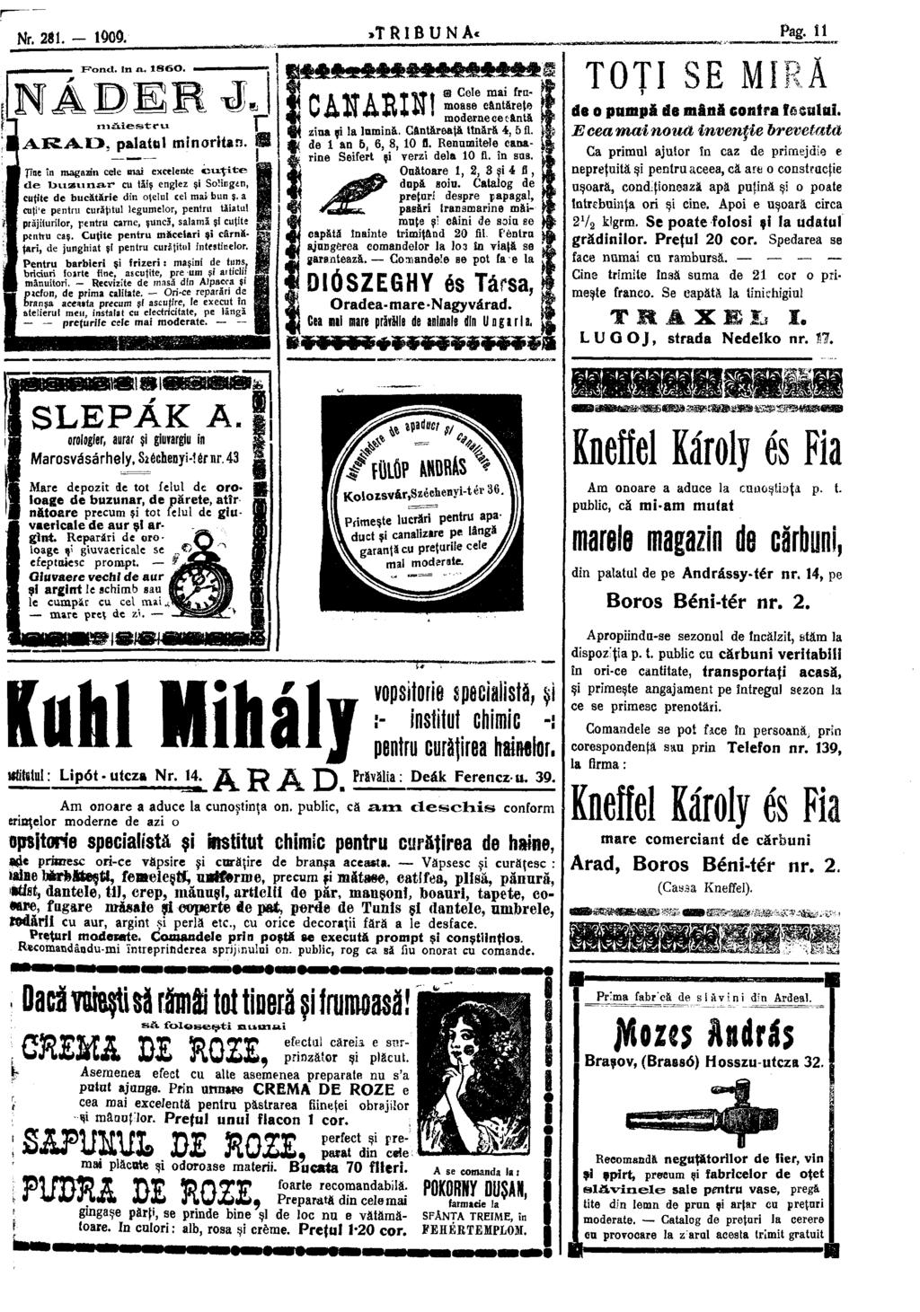 Nr. 261. - 1000. «TRIBUNA Pag. 11 Fond. In Ä. 1860. NÁDIRA măiestru ARAI), "j " palatul min aritan.