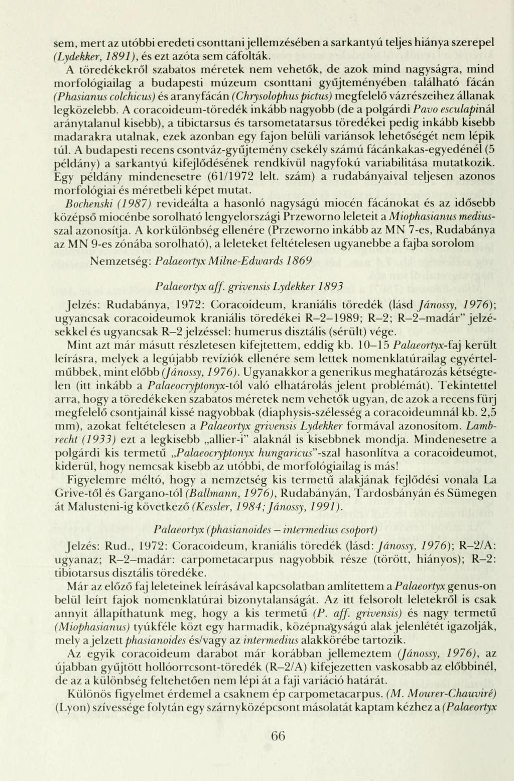 sem, mert az utóbbi eredeti csonttani jellemzésében a sarkantyú teljes hiánya szerepel (Lydekker, 1891), és ezt azóta sem cáfolták.