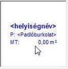 padlóburkolat címe és a mért terület címe (a P: és az MT:) most elhagyható.