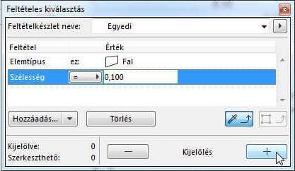 Először jelöljük meg azokat az elemeket, amelyekkel műveletet kívánunk végezni, jelen esetben átmásolni másik szintre (a Minden típust kikapcsolva a Falat és a Méretezést kapcsoljuk be).