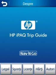 Nr. Conţinut 6 Buton care afişează Stare GPS şi deschide ecranul Date GPS 7 Buton pentru minimizarea programului HP ipaq Trip Guide (navigarea nu va oprită*) 8 Poziţia curentă 9 Data şi ora curentă