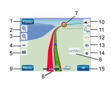 Ecranul Hartă este destinat în principal utilizării fără GPS, pentru consultarea hărţii, crearea punctelor de interes (POI-uri) ale utilizatorului sau pentru planificarea traseului pe baza punctelor