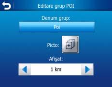 Editare: puteţi edita atributele (nume, pictogramă, nivel de vizibilitate) unui grup de POI personale.