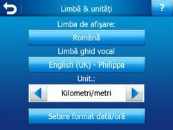 Limbă & unit Aici puteţi seta limbile, unităţile de măsură şi formatele pentru dată şi oră, folosite de HP ipaq Trip Guide.