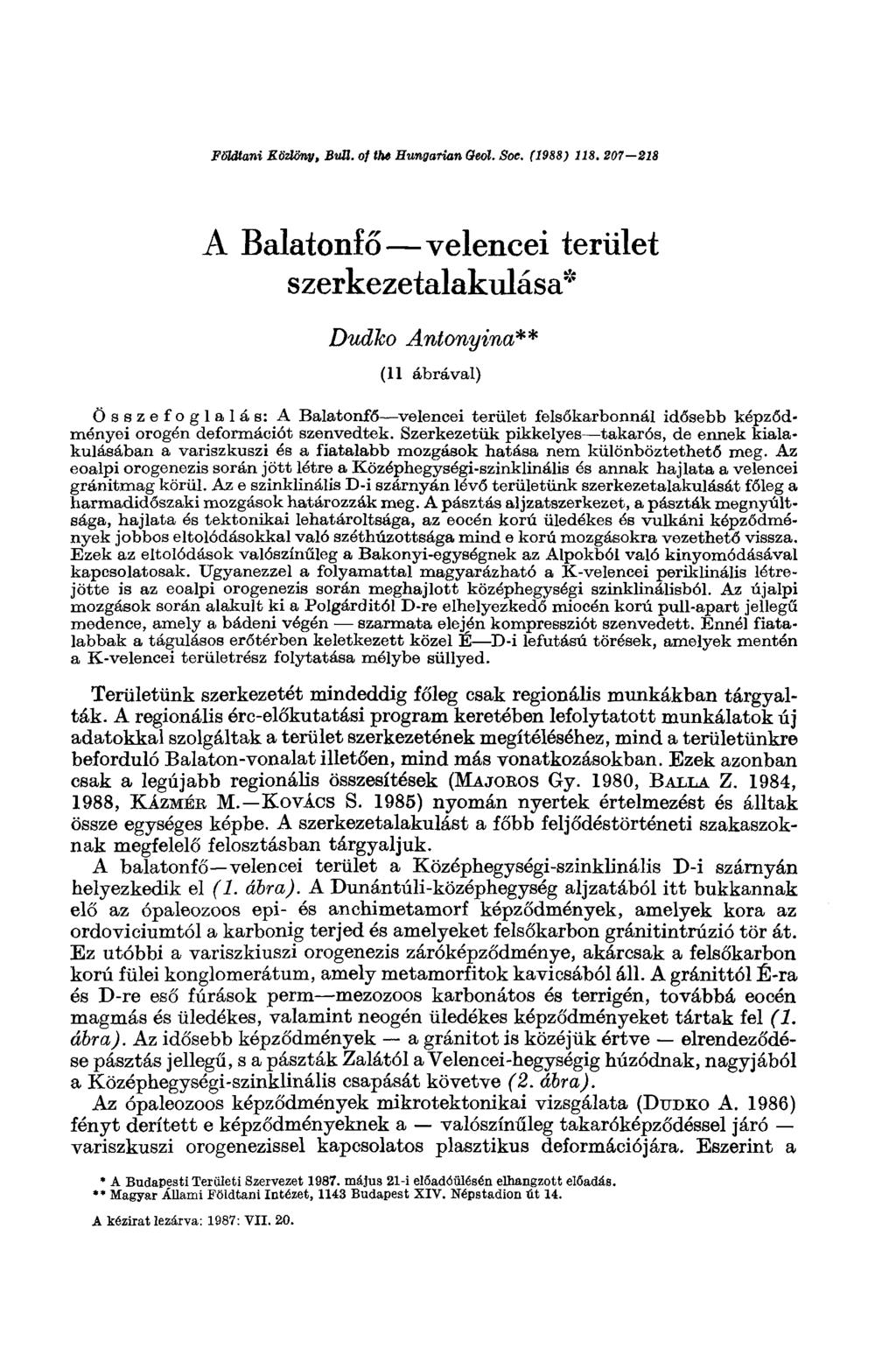 Földtani Kbüony, BiM. of the Hungarian Oeol. Soe. (19S8) 118.