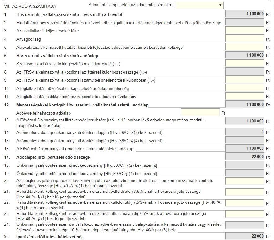 Iparűzési adófizetési kötelezettség A beírt adatok alapján a program