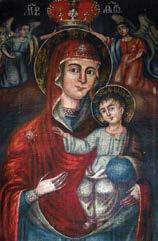Икона Свети арханђели Миха ило и Гаврило, рад Рајка Стоја новића, уље, дрво, димeзије 36,5 x 50 cm. Две сто јеће фигуре.