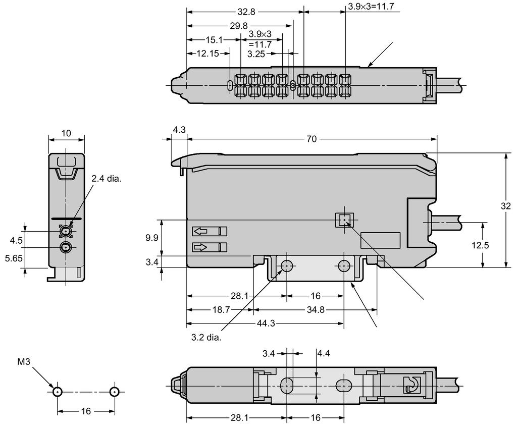 E3X SENZORI FOTOELECTRICI OMRON Dimensiuni (continuare) (mm) E3X-DA11-S, E3X-DA41-S, E3X-DAG11-S, E3X-DAG41-S E3X-DAB11-S,E3X-DAB41-S, E3X-DA11RM-S,