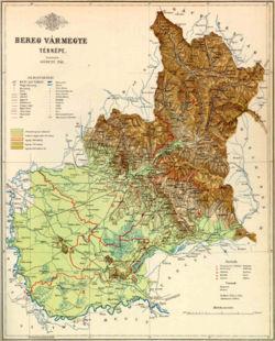 Relieful Comitatului Bereg a fost format în nord de Beskizii Orientali şi partea sudică aparţinea zonei Alföld. Râul principal al regiunii a fost Tisa.