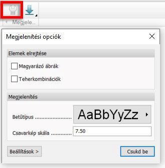 A Részletes eredmény ablakban váltani tudunk a tervezési csoportok, a csoport tagjai és a teherkombinációk között.