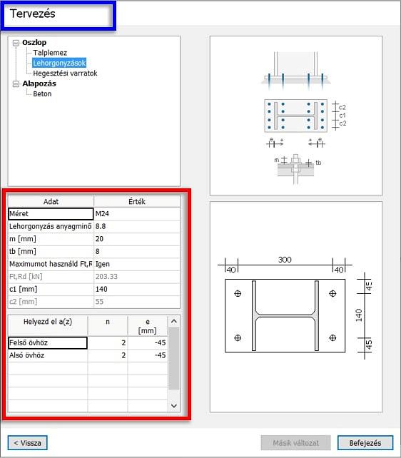 3.5 Manuális tervezés Az új alapértelmezett csomópontot a ikonra kattintást követően választhatjuk ki. 3.5.1 Tervezés panel A Manuális tervezést választva megnyílik a Tervezés panel (ez ugyanaz a panel, mint amelyik az önálló Acélcsomópont modulban is megtalálható).