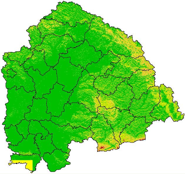 A regionális modellből származó inputból kapjuk meg a teljes területigényt minden területhasználat esetén, a hidrológiai modellből kinyert input