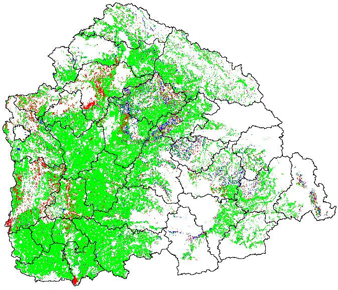 erdő (3) és a szántóterületek (4)