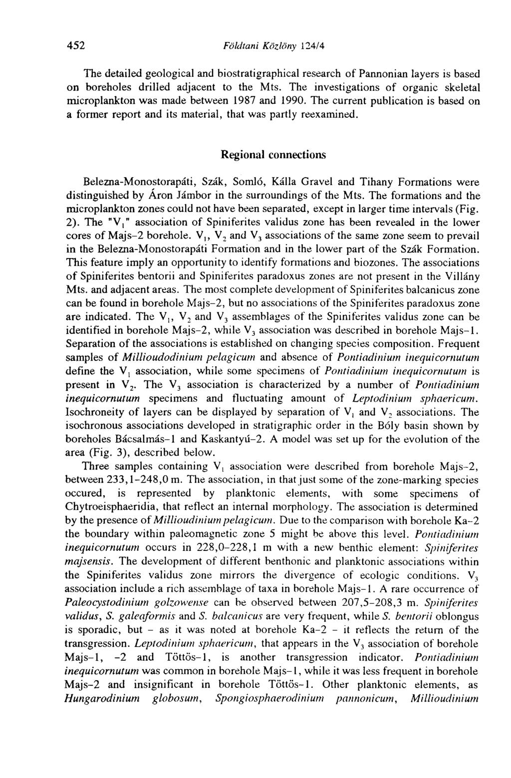 452 Földtani Közlöny 124/4 The detailed geological and biostratigraphical research of Pannonian layers is based on boreholes drilled adjacent to the Mts.