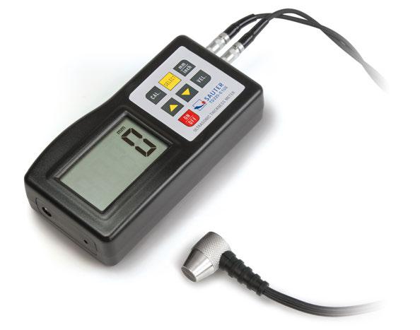 Ultrasonic thickness gauge TD-US Compact material thickness gauge with external sensor External sensor for difficult-to-access measuring points Data interface RS-232 included Base plate for