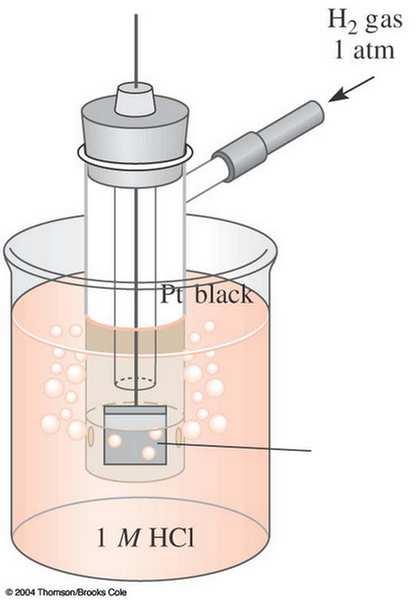 Astandard hidrogénelektród H + (aq) + e =1/2 H 2 (g) Megállapodás szerint: εº H+/H2 :=