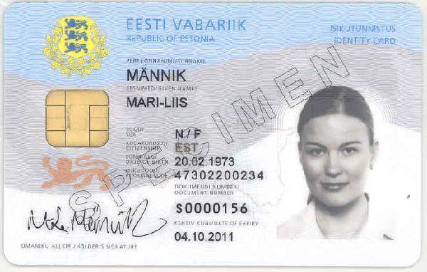Estijos piliečio asmens tapatybės kortelė, išduota