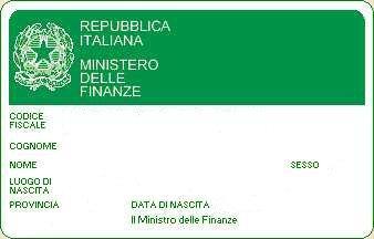 (it. Codice fiscale) nurodomas asmens sveikatos draudimo kortelėje (it. Tessera sanitaria). Codice fiscale () 16.2.