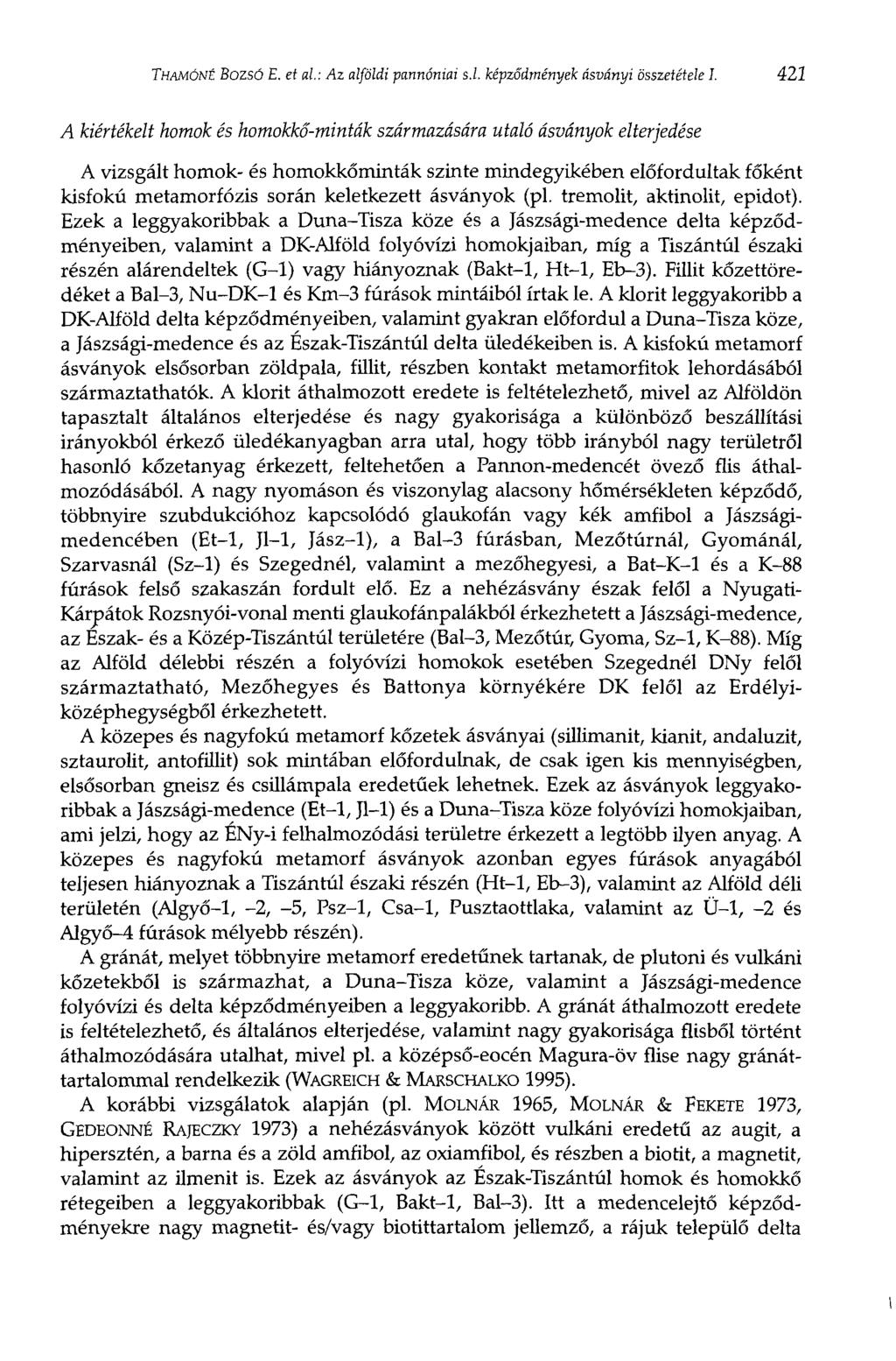 THAMÓNÉ BOZSÓ E. et al: Az alföldi pannóniai s.l. képződmények ásványi összetétele I.