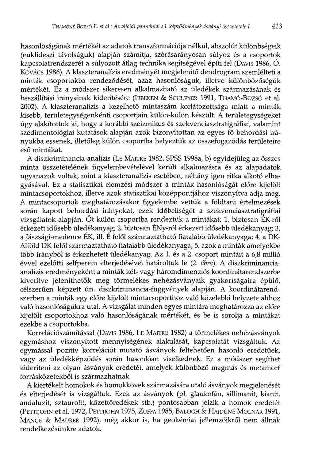 THAMÓNE Bozsó E. et al: Az alföldi pannóniai s.l képződmények ásványi összetétele l.