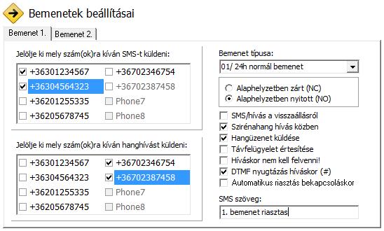 A Vezérlő telefonszámok ablakban megadhatja, hogy mely számok vezérelhessék a kimeneteteket.