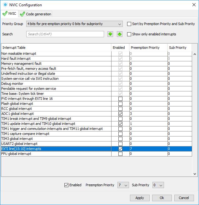 STM32 ARM Cortex M4: NVIC STM32CubeMX Configuration NVIC Configuration Példa: 16 prioritási