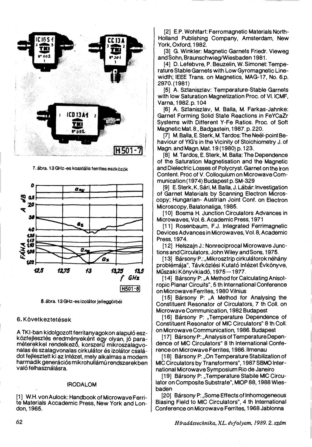 3 as 20 *<* *0 I IC 15 S >f 1»* ool» 7. ábra. 13 GHz-es koaxiális f errites eszközök I H 501-71 12,75 13*5 13,5 f GHx 8. ábra. 13 GHz-es izolátor jelleggörbéi 6.