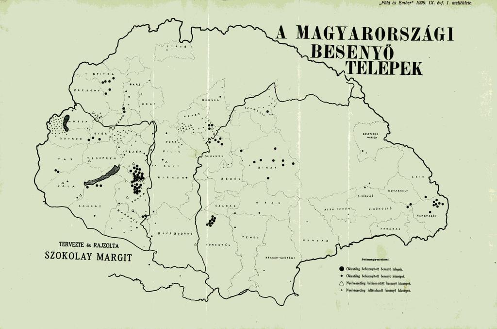 Föld és Ember' 1929. IX. évf. 1. melléklete. A MAGYARORSZÁGI BESENYŐ TELEPEK e*zt «ce WASÍOO K.KVküllÓ ÜOVARMtLY.so f t H e «KVKUilO L. HAFTDM&ZC* F 0 0 A * A S.