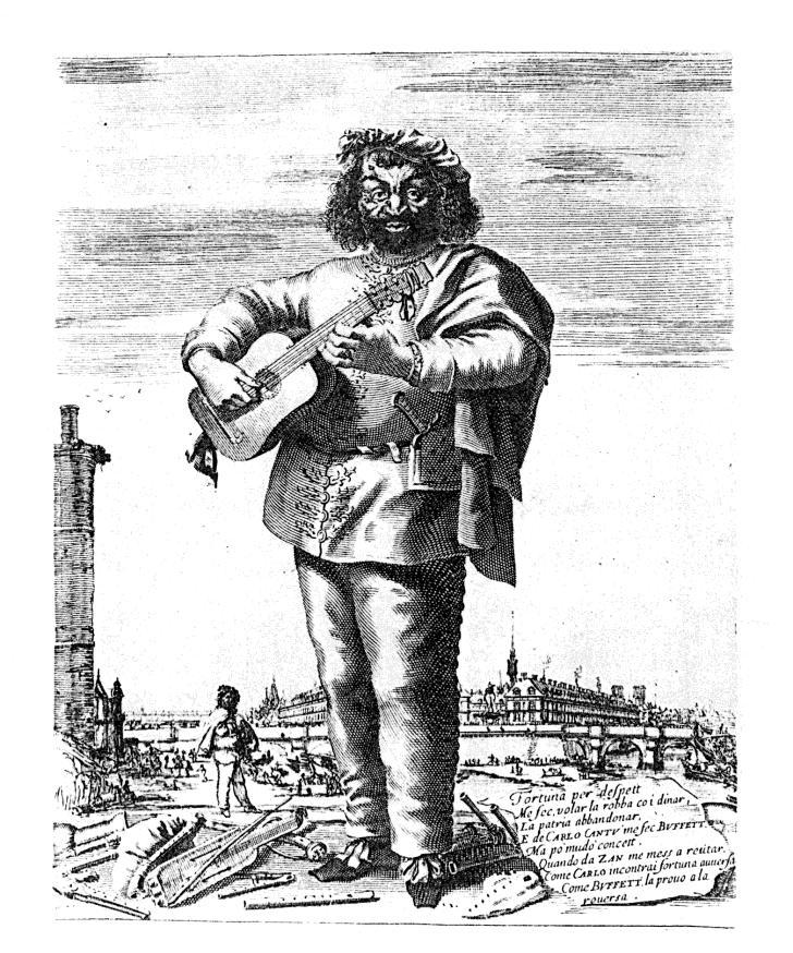 54 18. kép: Stefano della Bella (1601-1664) olasz komédiás négykórusos gitárral A reformkori Magyarország színjátszásában is nagy szerepet kapott a hangszer.
