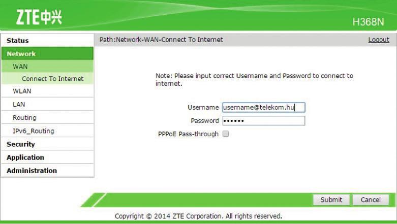 Ezt a Network WAN Connect to Internet menüpontra kattintva kell megtenni.