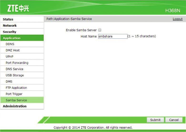 ábra: Csatlakoztatott USB háttértár és tárhely kapacitása A csatlakoztatott USB háttértár eléréséhez szükséges beállítások az Application Samba service menüben végezhetőek el. 4.6-2.