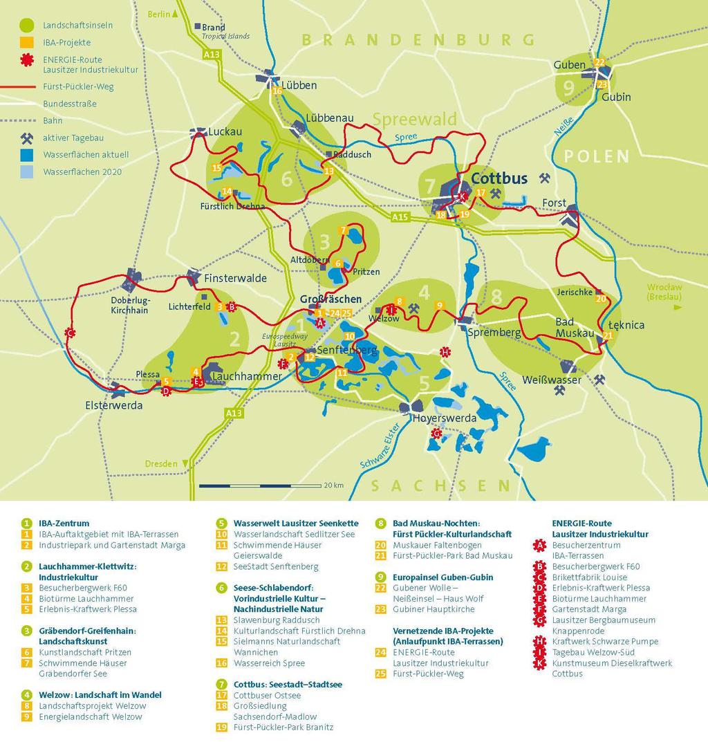 Új funkciók IBA-projekt, Lausitz, tóvidék külfejtésekből Több száz km 2 -es kiterjedésű területen Korábban a külszíni fejtések tették holdbélivé a tájat 30 tavat