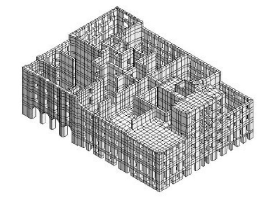 2. Történeti tartószerkezetek modellezési lehetőségei 9 (Ramos 2002) Lisszabon, városi tömb modellje 200 000 szabadságfok