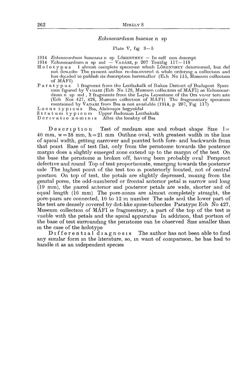 Eclnnocardium biaense n sp Plate V, fig 3 5 1914 Echtnocarchum biaiensis n sp L 6 r e n t h e y In coll non doscnpt 1914 Echinocardium n sp md V a d a s z, p 207 Textfig 117 118 Holotypus 1 almost