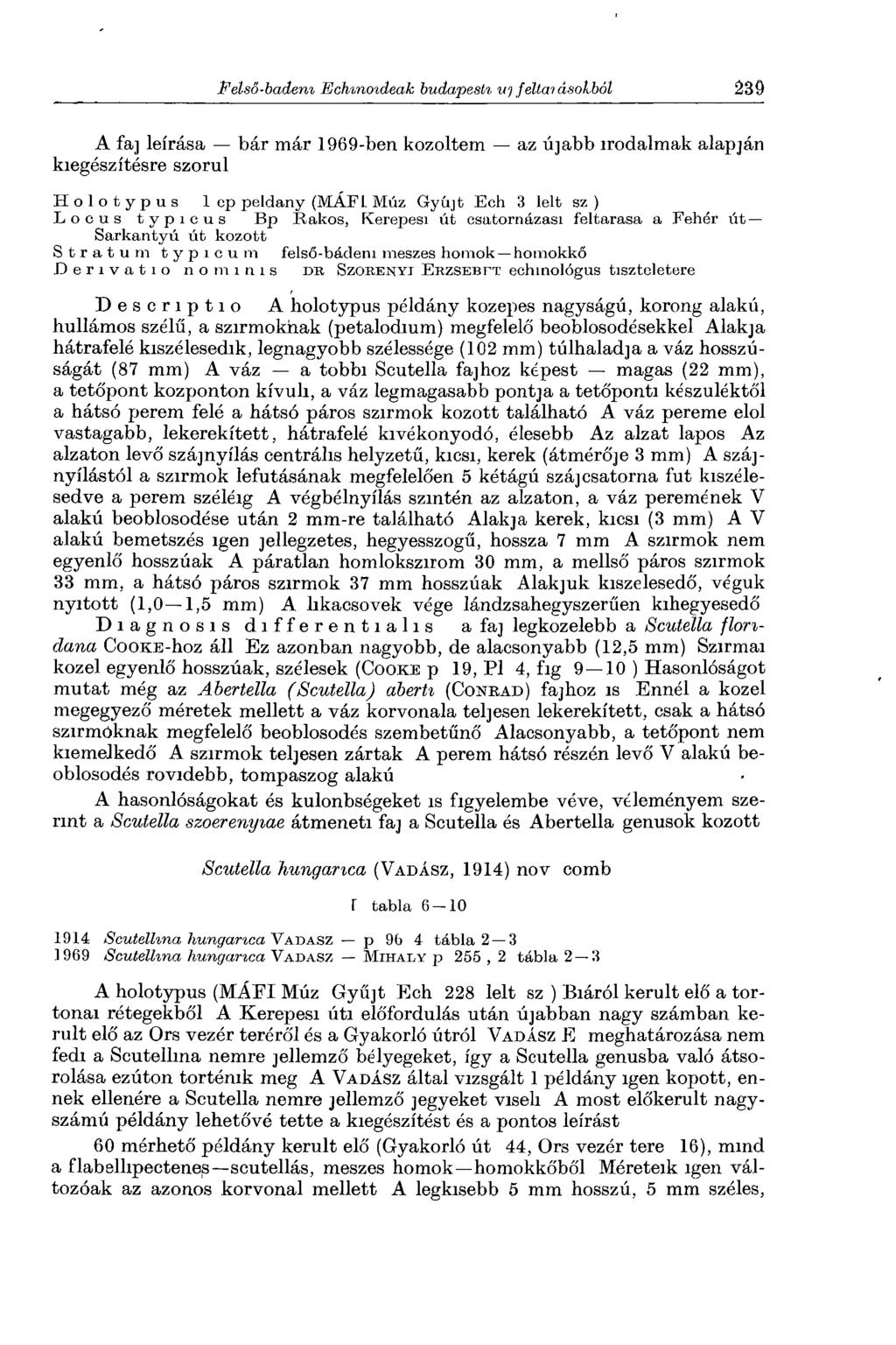 A fa] leírása bár már 1969-ben közöltem az újabb irodalmak alapján kiegészítésre szorul Holotypus lep példány (MÁFL Múz Gyújt Ech 3 lelt sz ) Locus typicus Bp Rákos, Kerepesi út csatornázási