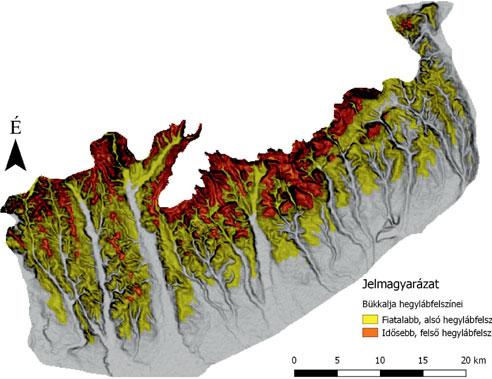 2. ábra A Bükkalja hegylábfelszínei (Hegedűs, Vágó 2007 alapján készítette: Pecsmány, 2017) pedimenten a felső-pannóniai és felső-pliocén üledékek közel azonos tszf-i magasságban helyezkednek el,