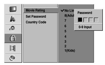 Miután kiválasztotta a LOCK pontot, lépjen a második szintre a gomb megnyomásával! A / gomb segítségével válassza a Set Password (jelszó megadása) pontot!