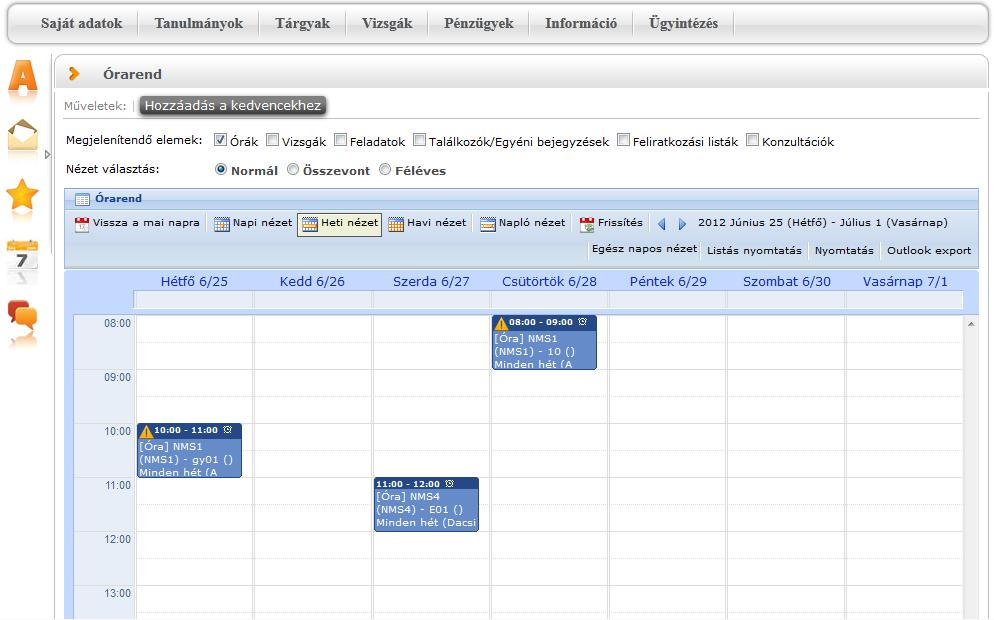 stb ) és az esemény esetleges ismétlődésére vonatkozó információ (pl. Minden hét). Ebben a megjelenítési formában azok a napok, melyek nem tartalmaznak bejegyzést, nem jelennek meg.