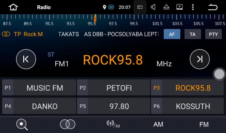 A rádió Összesen 18 FM állomást képes eltárolni (P1...P18), de mindig csak 6 látható. Az RDS funkció jó vételnél teszi a dolgát.