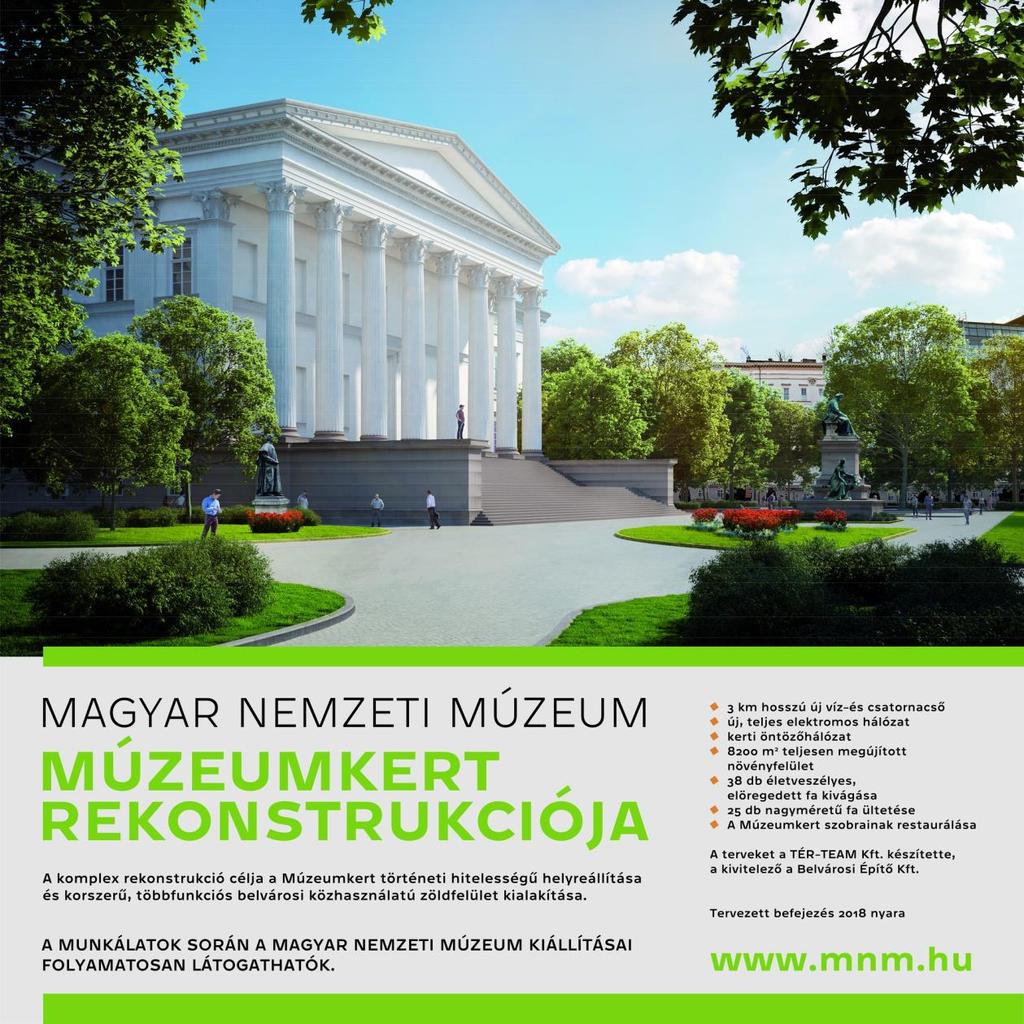 MAGYAR NEMZETI MÚZEUM MÚZEUMKERT REKONSTRUKCIÓ KÉRDÉSEK-VÁLASZOK A 2018-as év fontos pillanat a Magyar Nemzeti Múzeum történetében annak köszönhetően, hogy végre elkezdődhetett a Múzeumkert