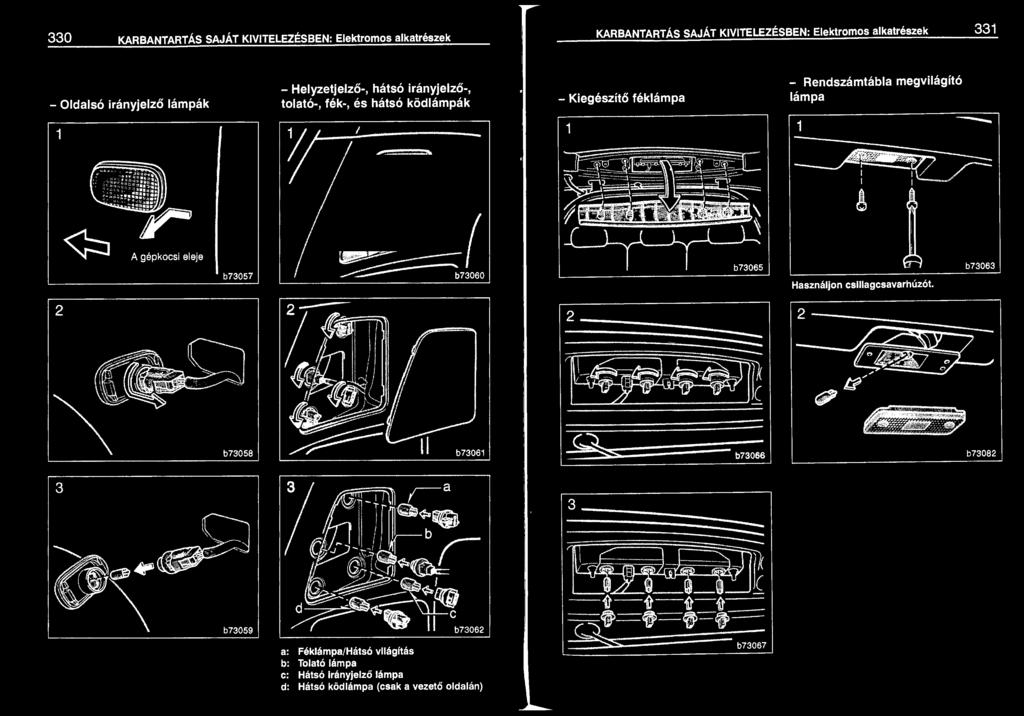 lámpa 1 ---- 1 2 A gépkocsi eleje b73057 2======---- Használjon cslllagcsavarhúzót. b73063 ~==:=:::