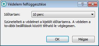 Az Időpont legördülő listában adhatja meg, hogy milyen időtartamra szeretné letiltani a vírus- és kémprogramvédelmet.