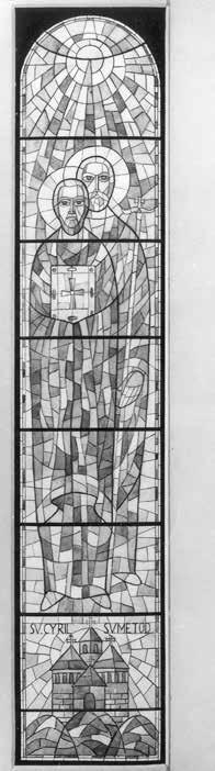 Návrh vitráží so svätcami pre hradnú katedrálu od Edity Ambrušovej. Foto: Archív PÚ SR, M. Jurík, 1969.