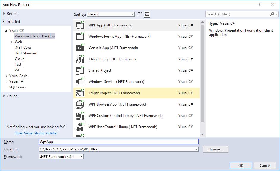 Adjunk a WCFAPP1 solution-höz egy WPF app-ot.