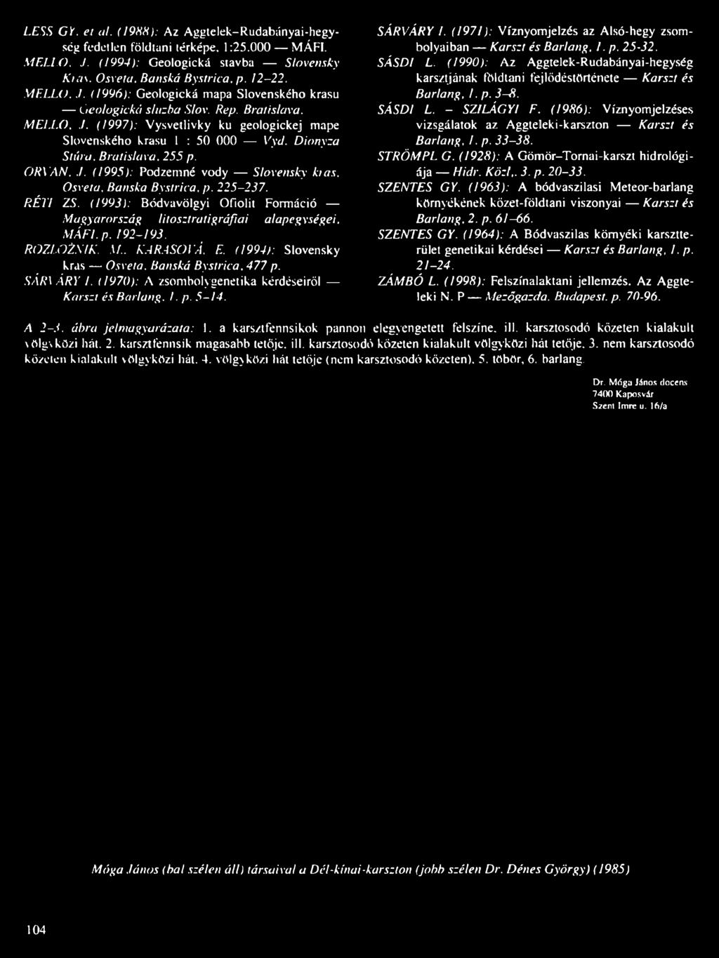 ORVÁN,./. (1995): Podzemné vody Slovensky has. Osveta, Banska Bystrica, p. 225-237. RÉTI ZS. (1993): Bódvavölgyi Ofiolit Formáció Magyarország litosztratigráfiai alapegységei, MÁFI.p. 192-193.